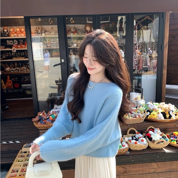 Women's Soft Cashmere Blue Crew Neck Sweater